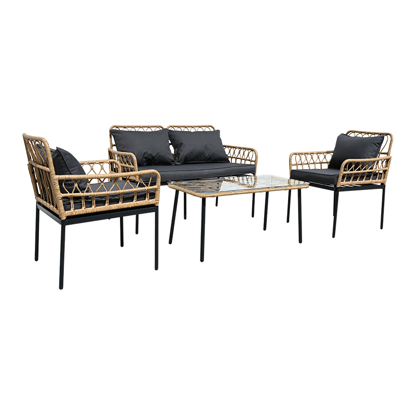 4-Sitzer, quadratischer Couchtisch, Rattan-Terrassensofa, Stuhl, 4-teiliges Set