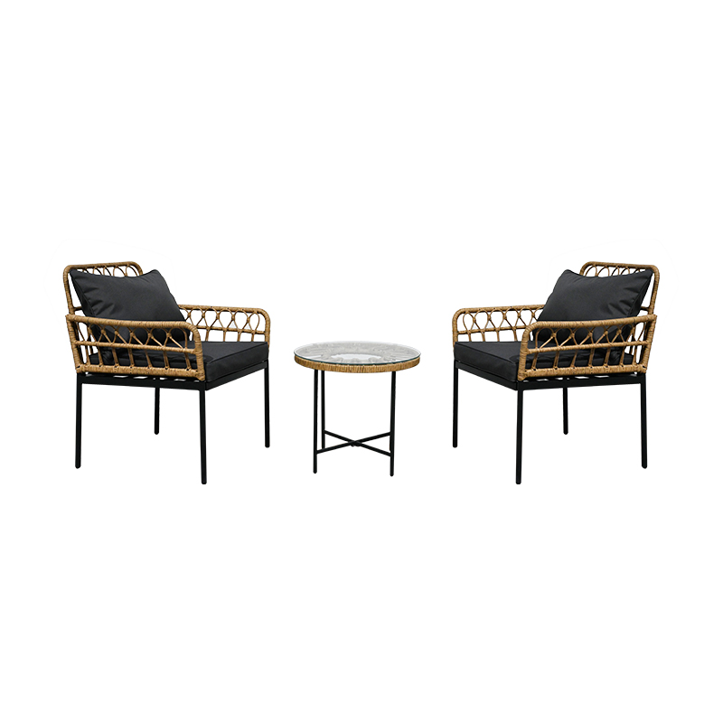 2-sitziger runder Couchtisch aus Rattan, Terrassensofa, Stuhl, 3-teiliges Set