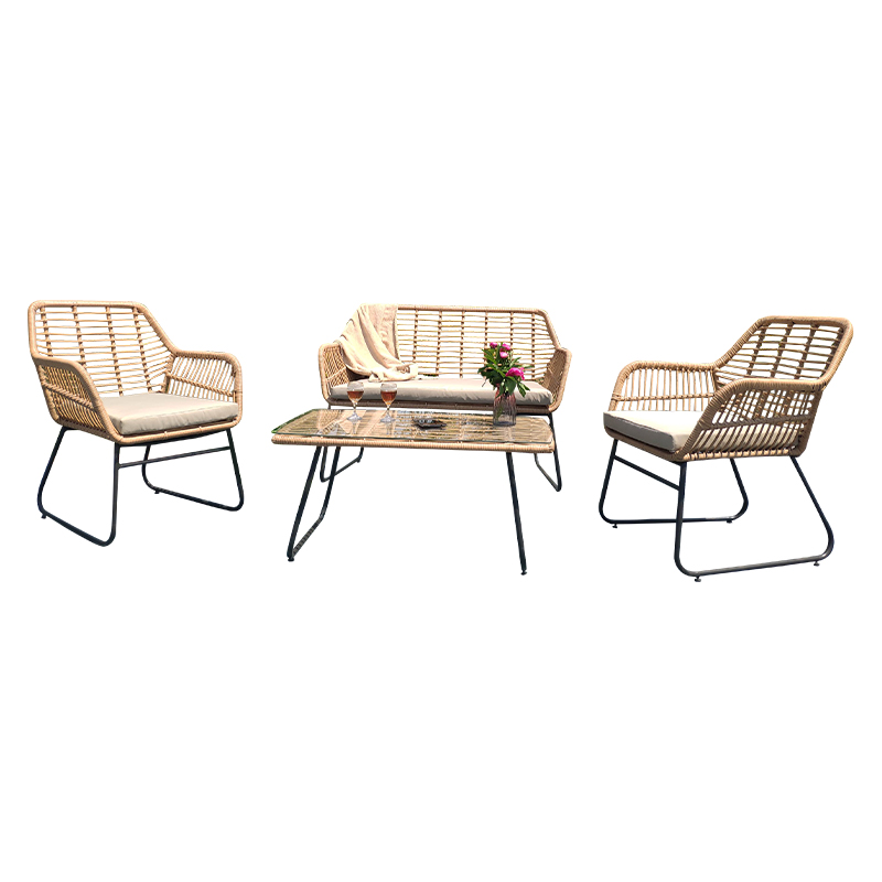 4-Sitzer-Patio-Pe-Wicker-Rattan-legerer Tisch und Stuhl, 4-teiliges Set