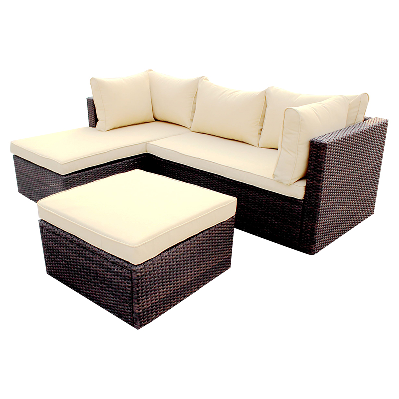 Stahlrahmen-Sofa, PE-Korbgeflecht, Terrassen-Ecksofa, 3-teiliges Set